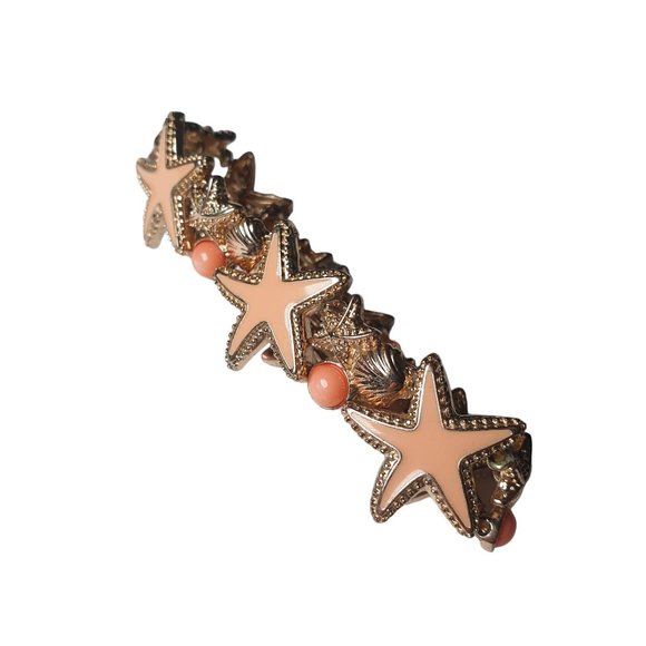Starfish Stretch Bracelet 8" Fashion Costume Peach Orange Gold Tone Beach Ocean - Picture 3 of 6